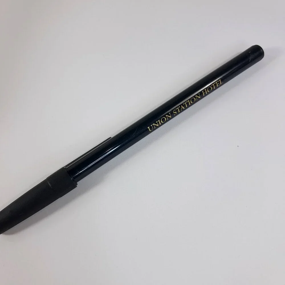 Union Station Hotel pen ballpoint black gold‎ with cap advertisement collectible